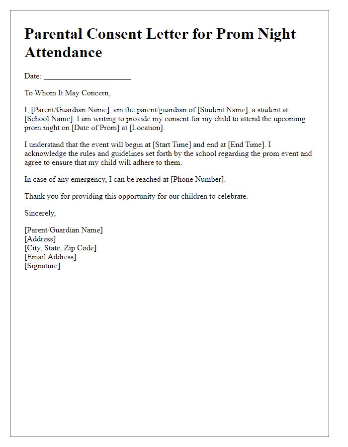 Letter template of parental consent for private school prom night attendance