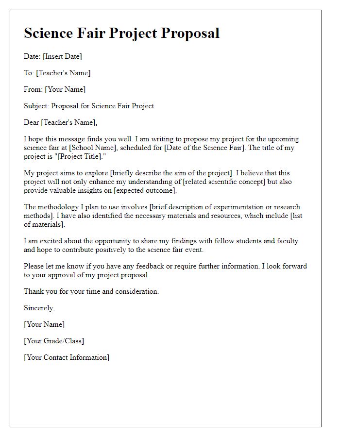 Letter template of science fair project proposal for private school