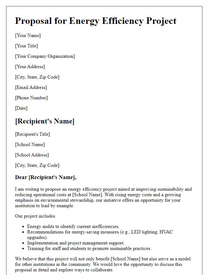 Letter template of proposal for private school energy efficiency project