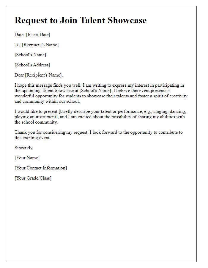 Letter template of request to join private school talent showcase