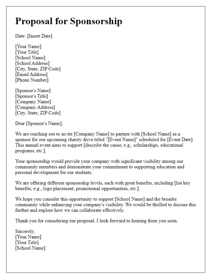 Letter template of proposal for sponsorship in private school charity drive