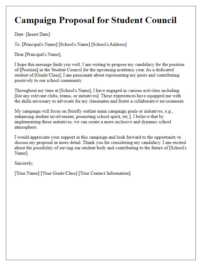 Letter template of campaign proposal for private school student council