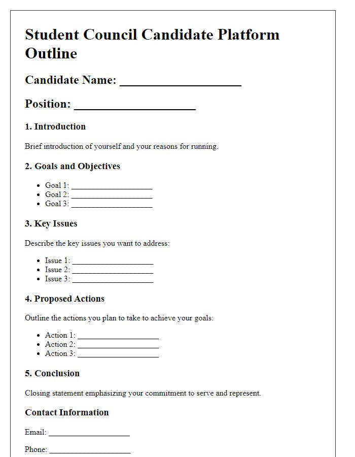 Letter template of platform outline for private school student council candidates