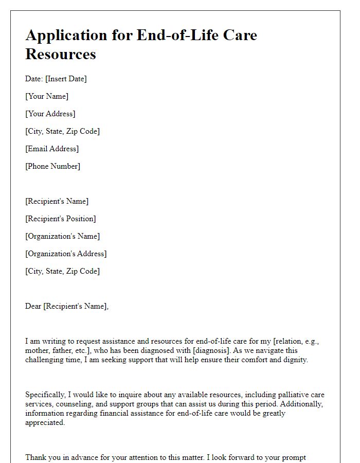 Letter template of application for end-of-life care resources