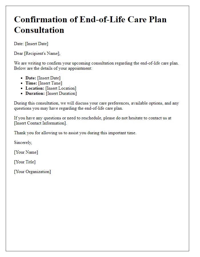 Letter template of confirmation for end-of-life care plan consultations