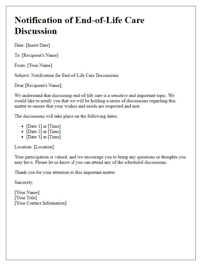Letter template of notification for end-of-life care discussions