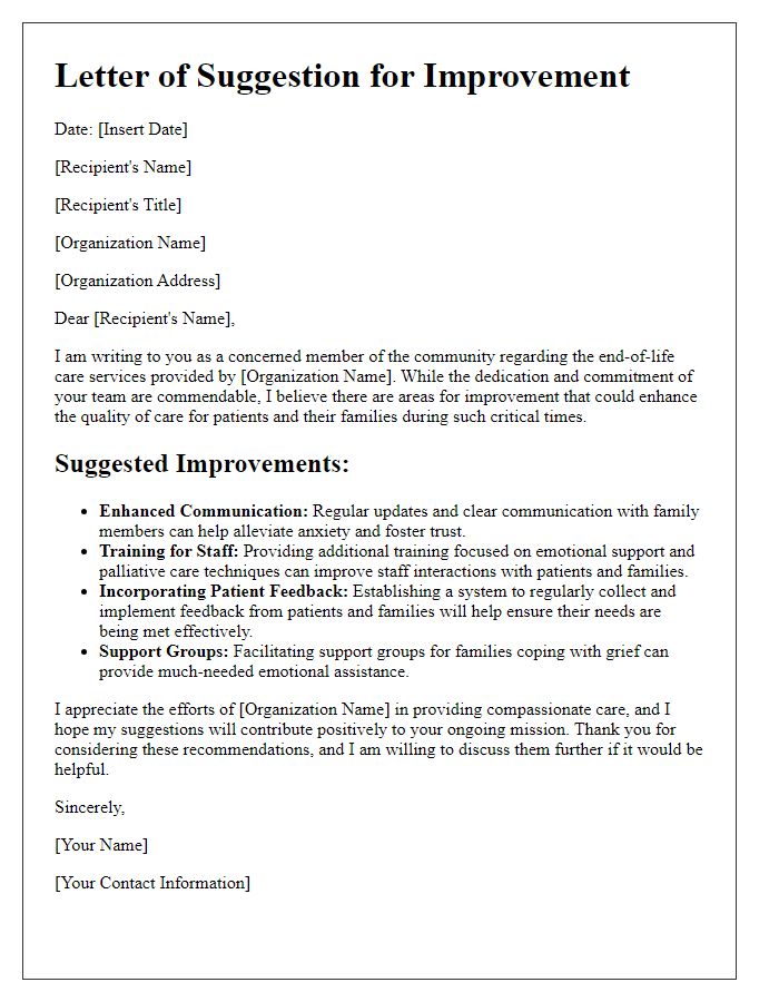 Letter template of suggestion for improvement in end-of-life care services