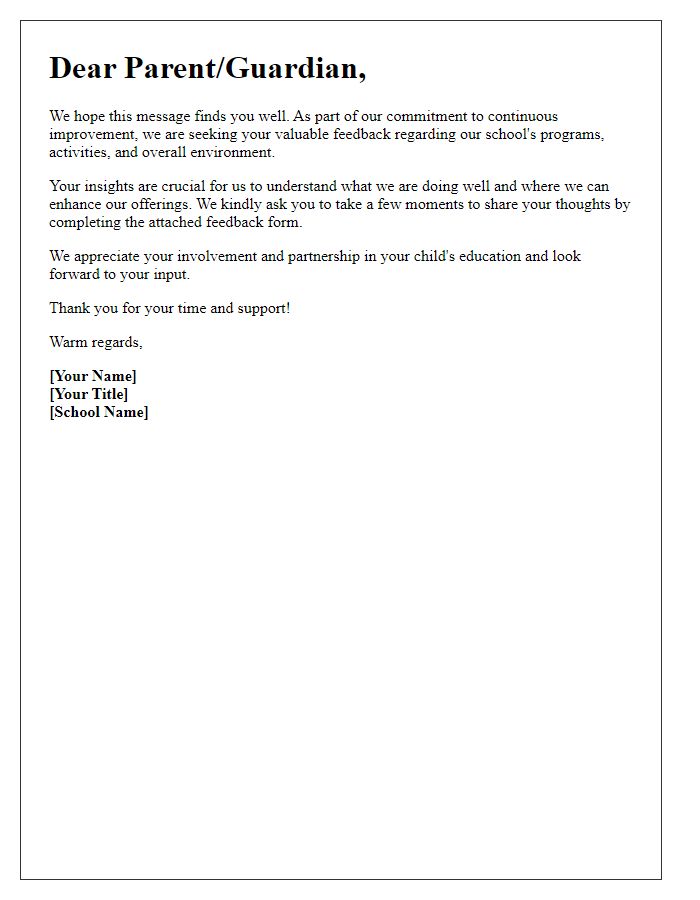 Letter template of feedback solicitation for private school parents