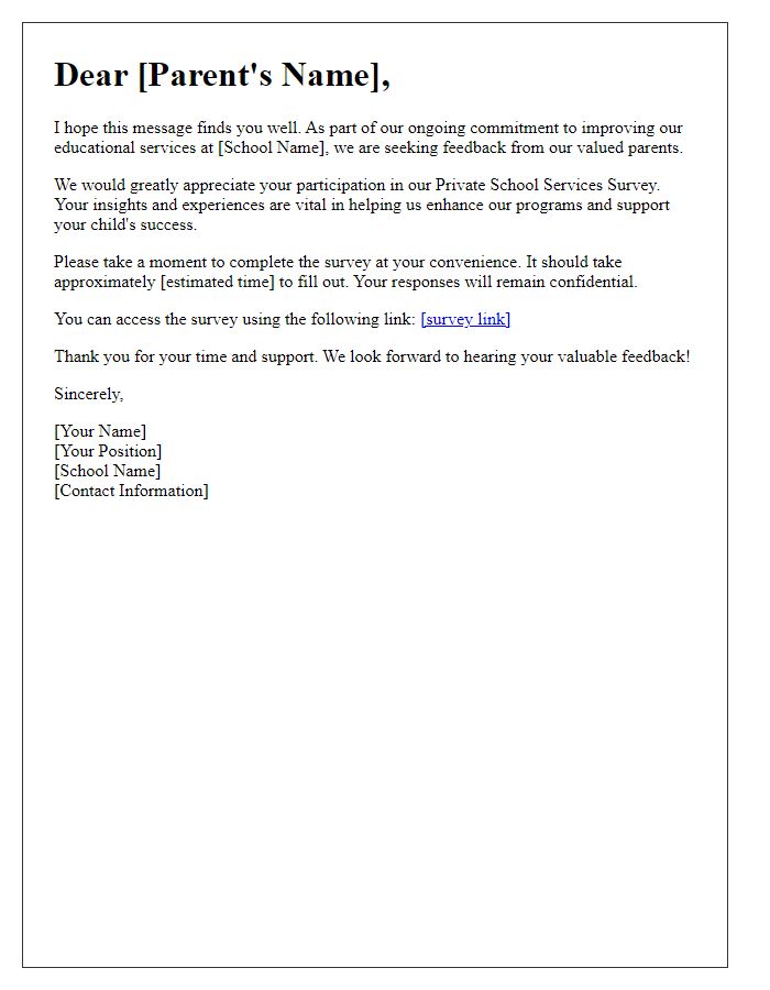 Letter template of parent review request for private school services survey