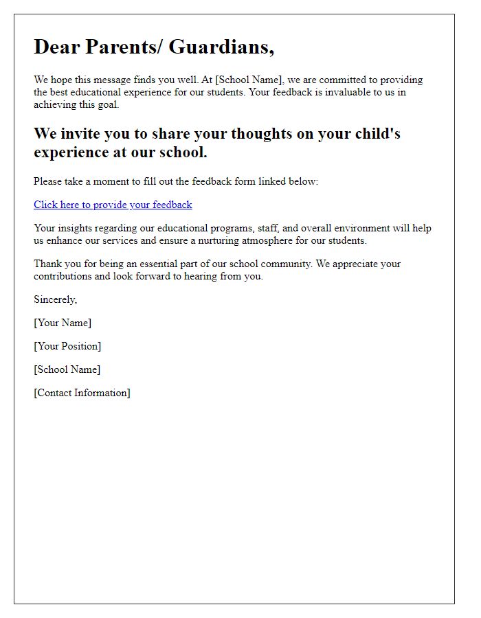 Letter template of private school satisfaction feedback collection for parents