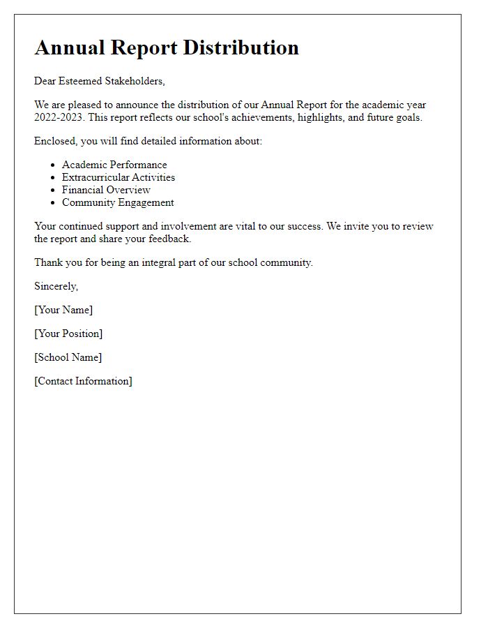 Letter template of annual report distribution for private school stakeholders.