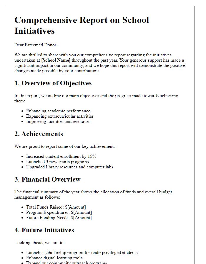 Letter template of comprehensive report sharing for private school donors.