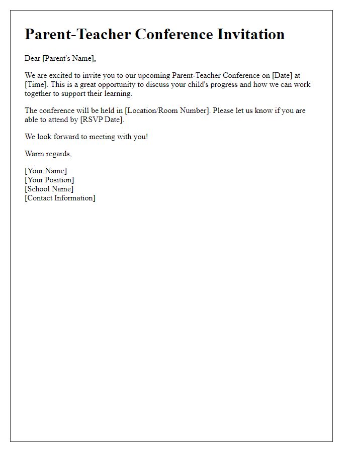 Letter template of parent-teacher conference invitation