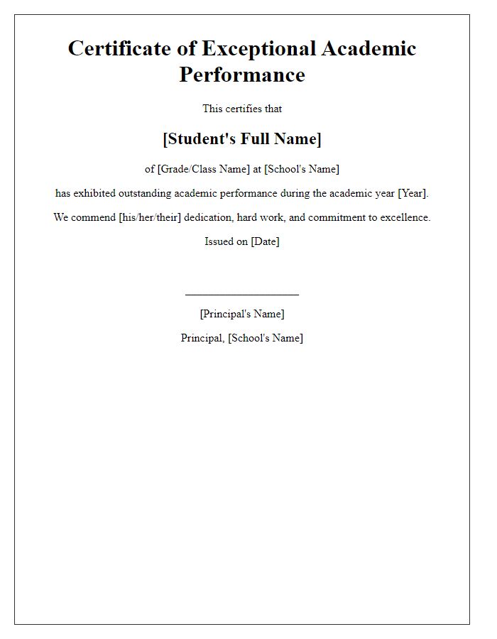 Letter template of private school exceptional academic performance certificate