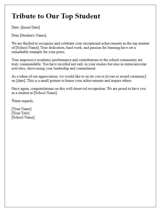 Letter template of private school top student tribute