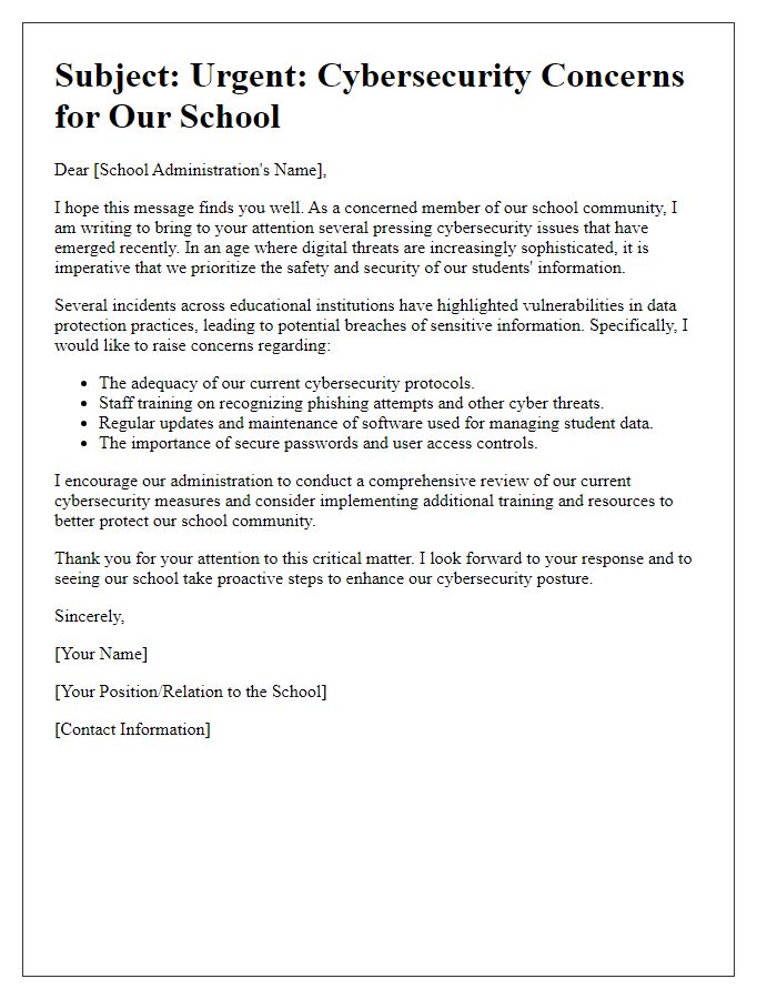 Letter template of cybersecurity concerns for private school administration