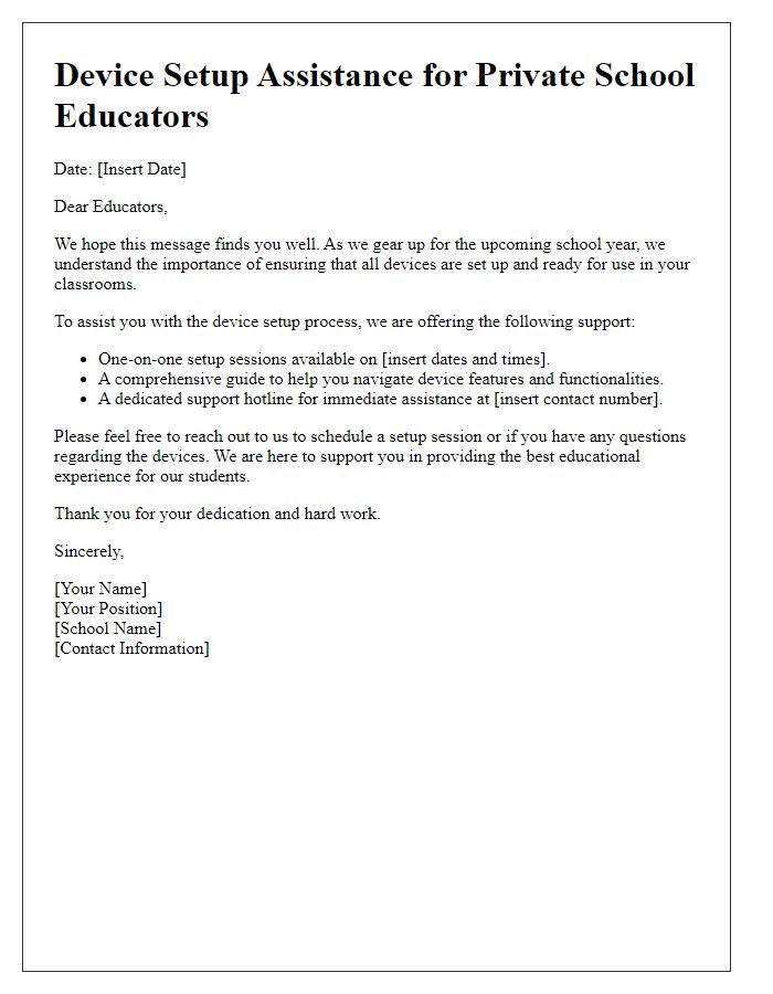 Letter template of device setup assistance for private school educators