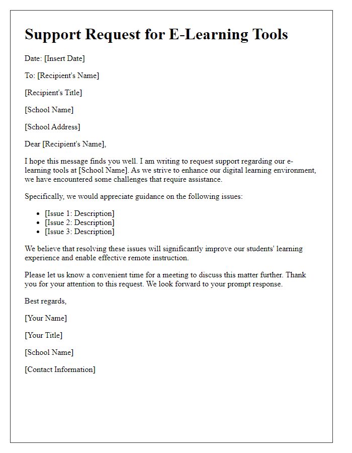 Letter template of e-learning tools support request for private school