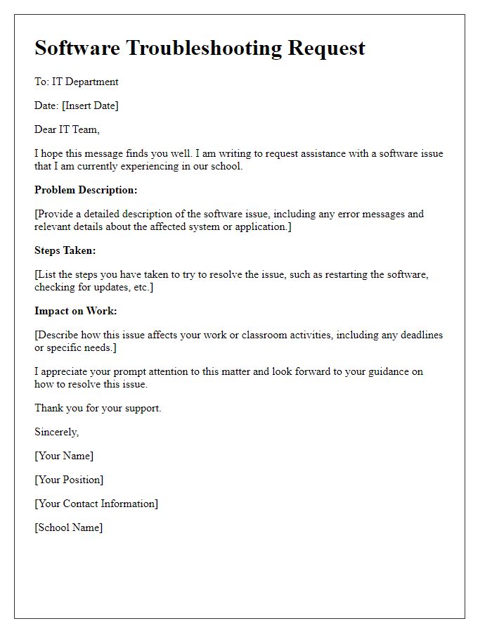 Letter template of software troubleshooting request for private school