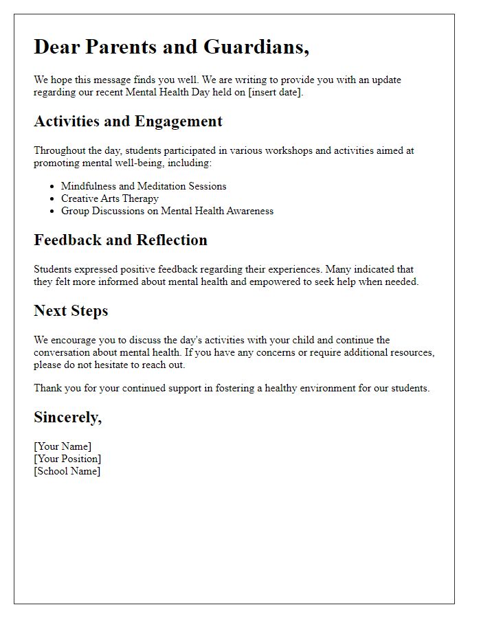 Letter template of follow-up on mental health day outcomes for private school students