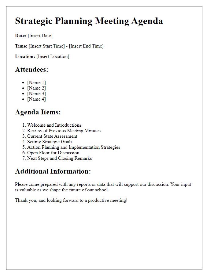 Letter template of agenda for private school strategic planning meeting