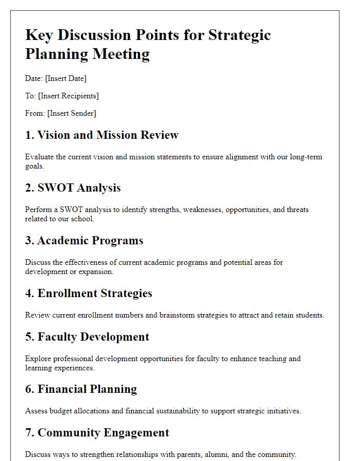 Letter template of key discussion points for private school strategic planning