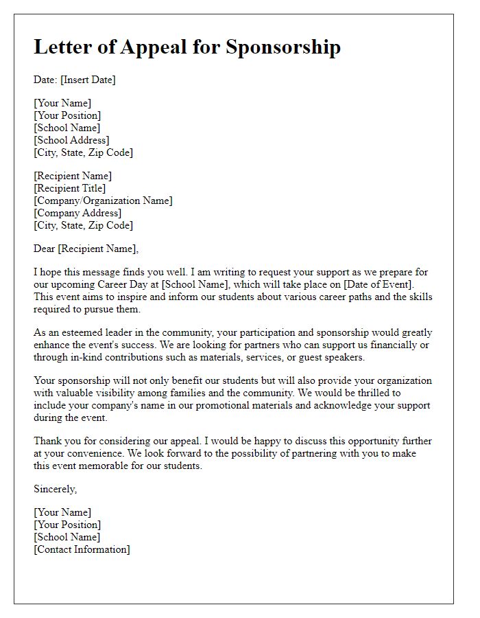 Letter template of appeal for sponsorship for private school career day