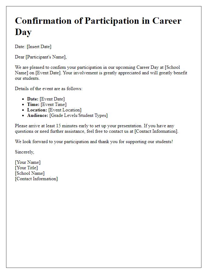 Letter template of confirmation for private school career day participation