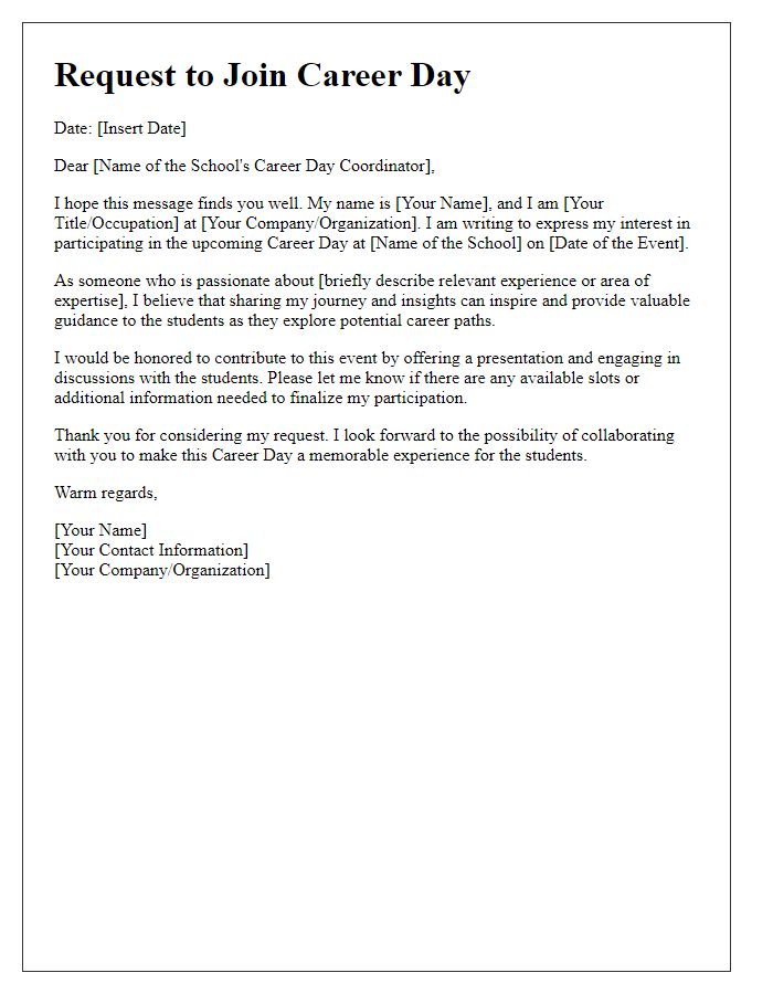 Letter template of request to join private school career day