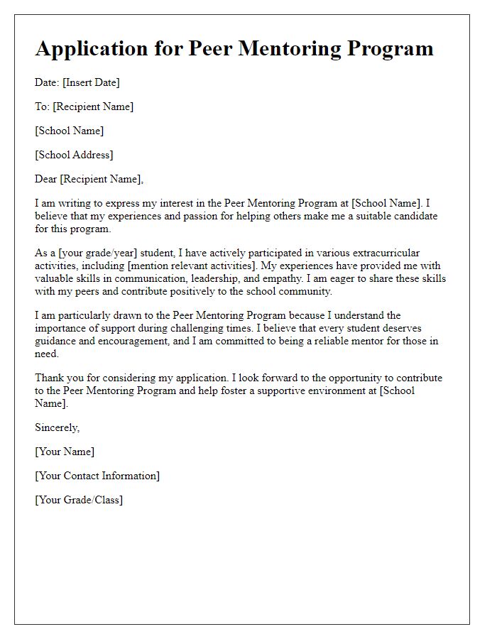 Letter template of application for private school peer mentoring program