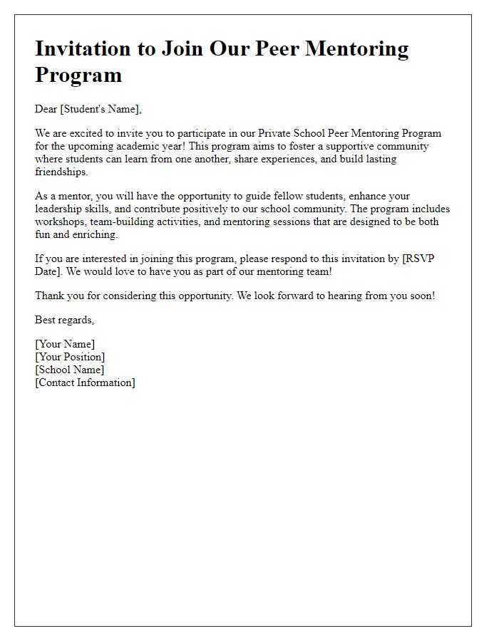 Letter template of invitation to join private school peer mentoring program