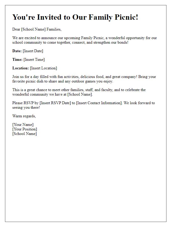 Letter template of a private school family picnic invitation to strengthen community bonds.