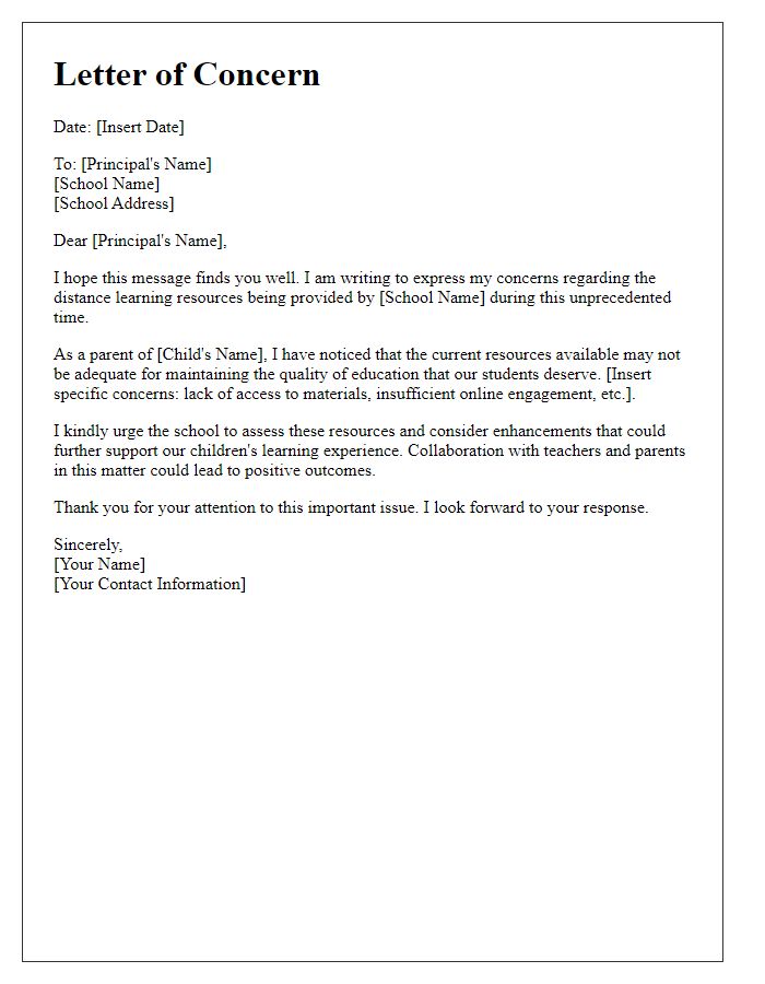 Letter template of concern regarding private school distance learning resources