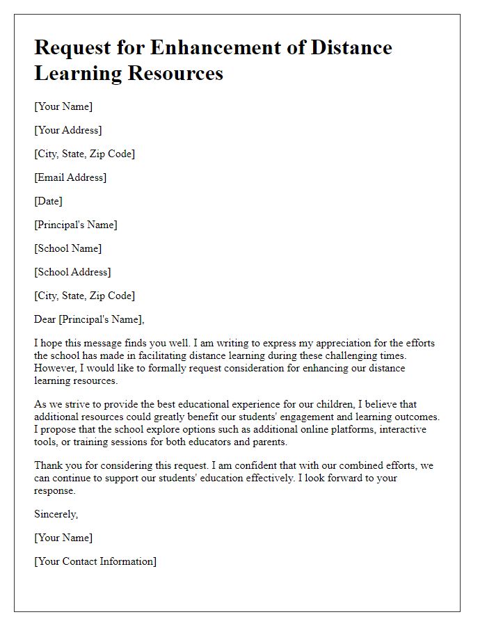 Letter template of request for enhancement of private school distance learning resources