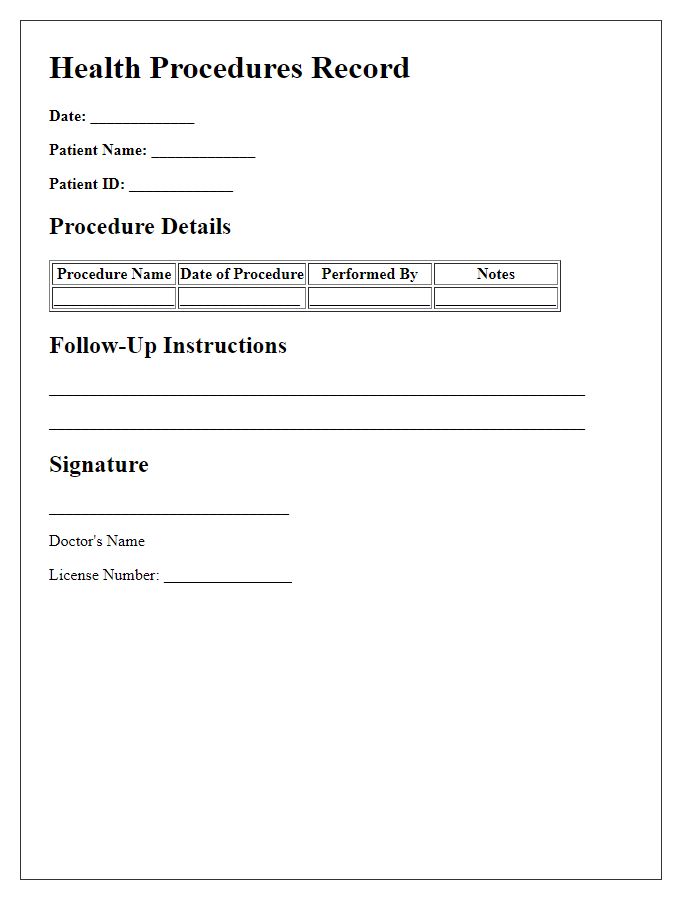 Letter template of health procedures record