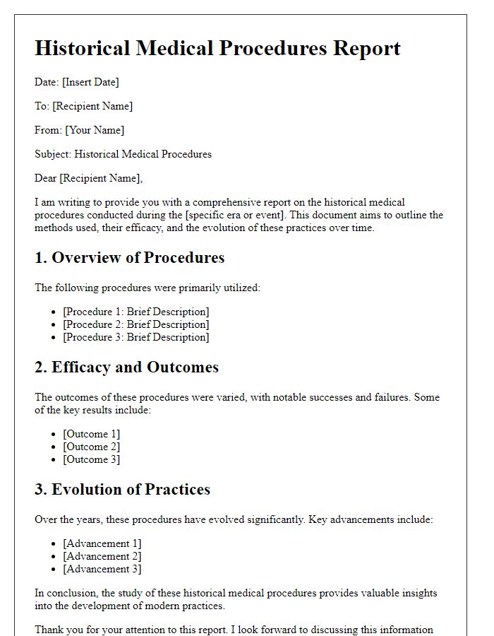 Letter template of historical medical procedures report