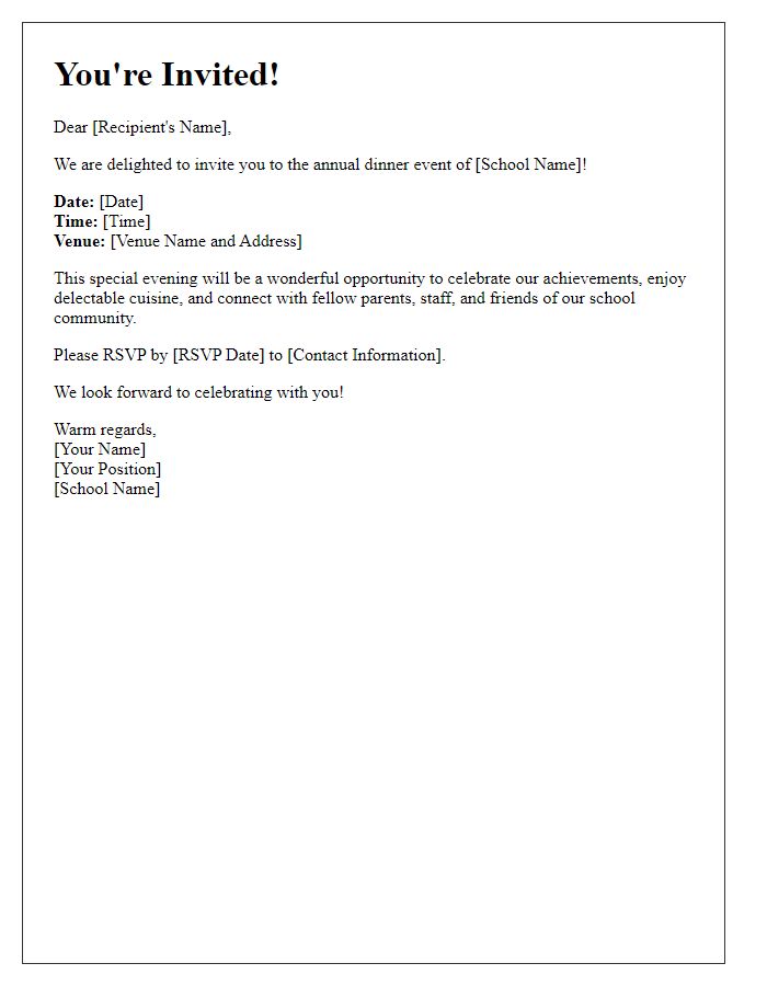 Letter template of celebratory invitation for private school annual dinner event