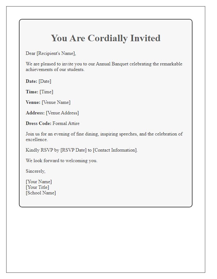 Letter template of elegant invitation to private school annual banquet