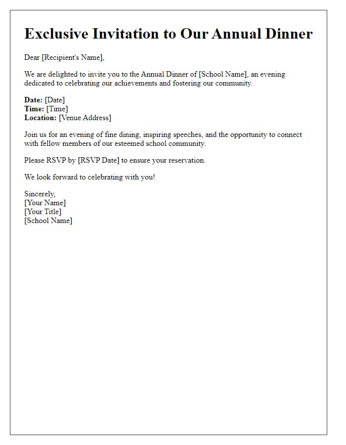 Letter template of exclusive private school annual dinner invitation