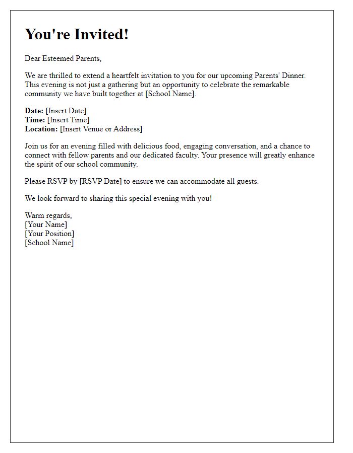 Letter template of heartfelt invitation for private school parents' dinner