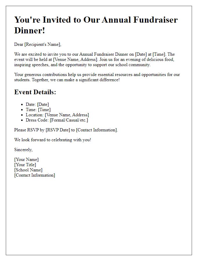 Letter template of private school fundraiser dinner invitation