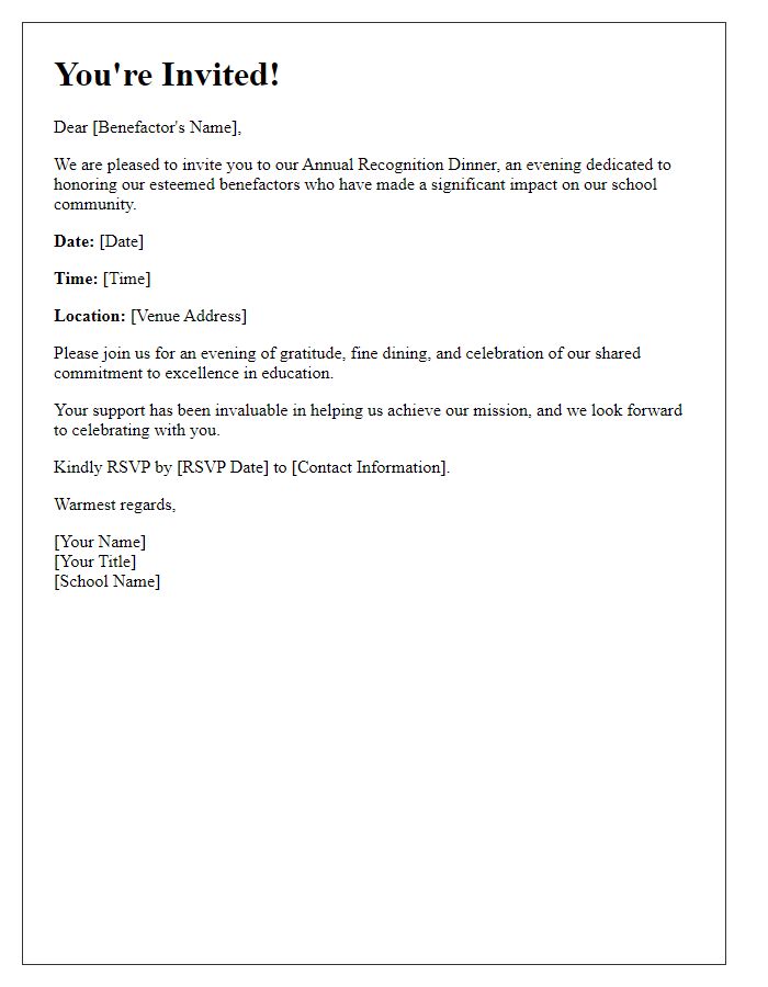 Letter template of recognition dinner invitation for private school benefactors