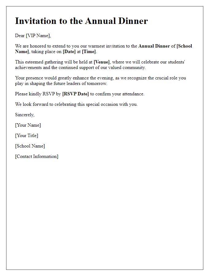 Letter template of VIP invitation for private school annual dinner