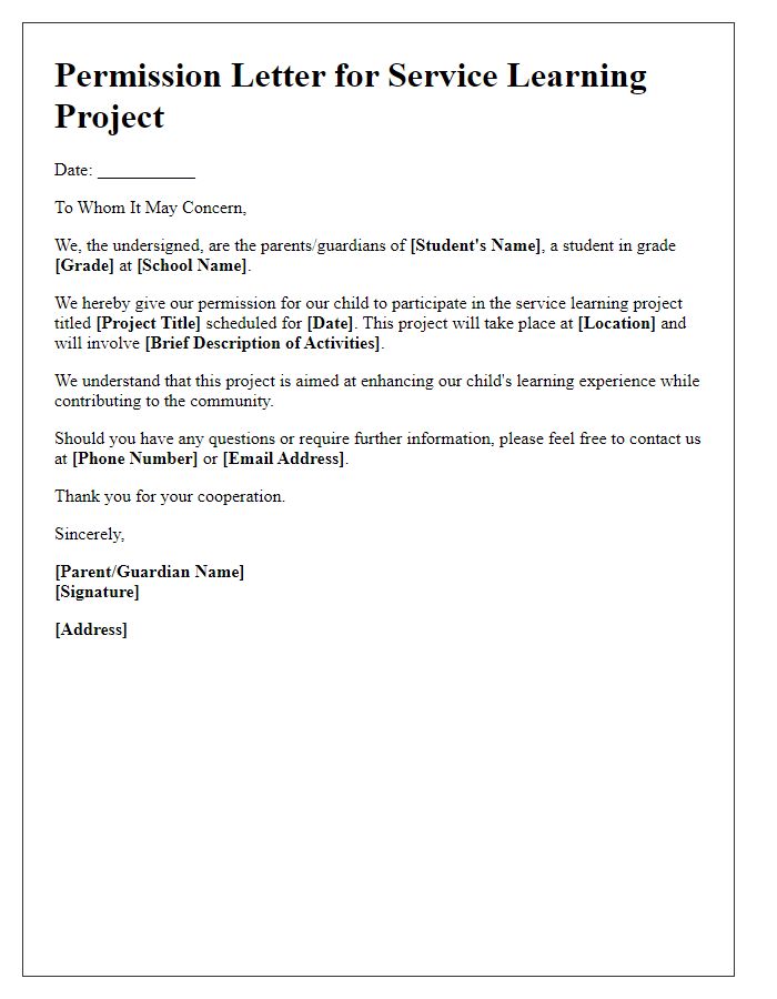 Letter template of permission for private school service learning project.