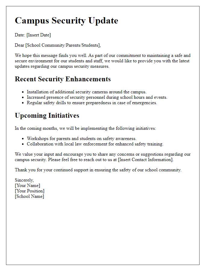 Letter template of private school campus security updates