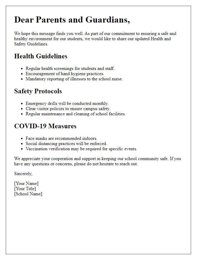 Letter template of private school health and safety guidelines