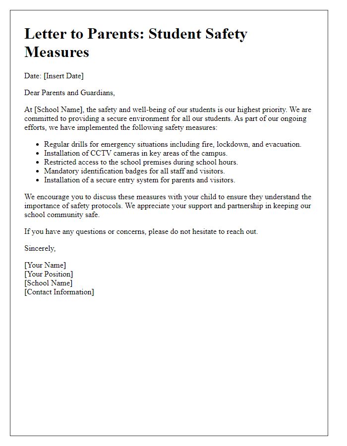 Letter template of private school student safety measures