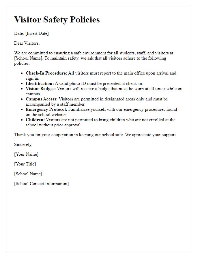 Letter template of private school visitor safety policies