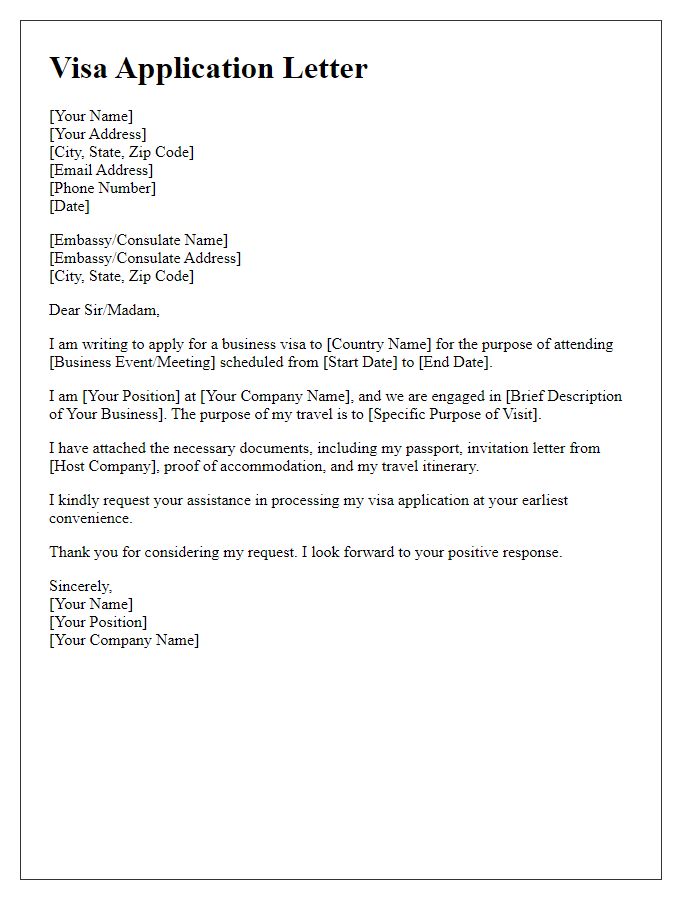 Letter template of embassy visa application for business travelers