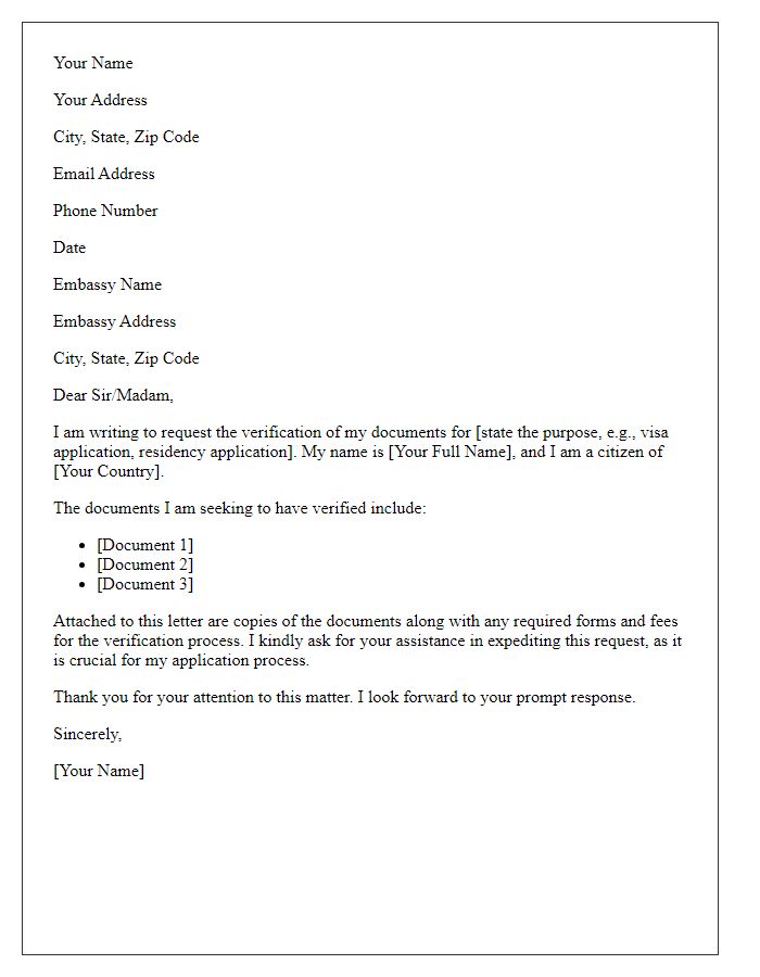 Letter template of Application for Embassy Document Verification